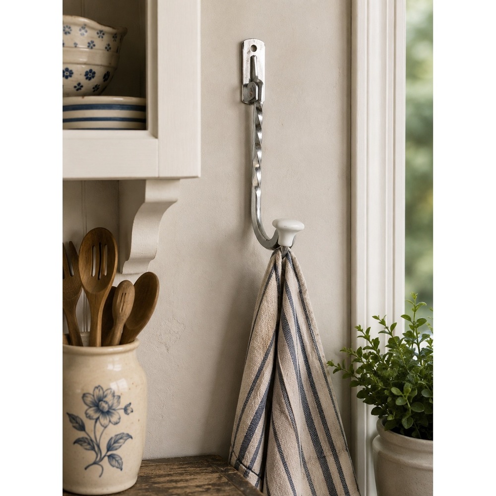 Vtg Cambridge Wall Hook Silver White NEW Chrome Ceramic Single Screw Mount